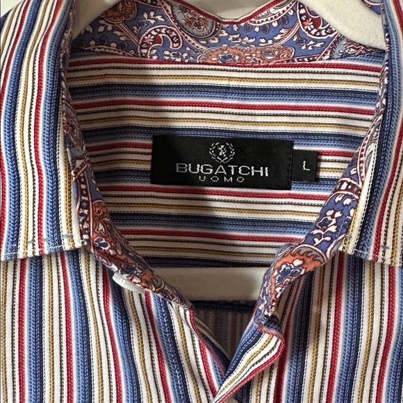 BUGATCHI UOMO | Multicolor Striped Button Down Dress Shirt Collar Sleeve Accents - Picture 2 of 16